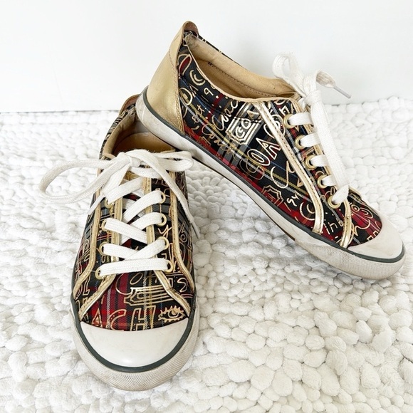 Coach Shoes - COACH Barrett sneakers size 6.5 blue red gold plaid lace up